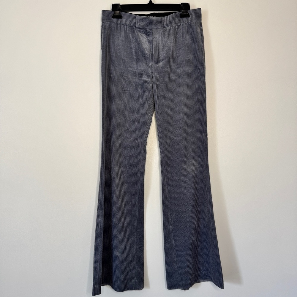 Zara Woman Pants Straight Leg Corduroy Trousers Slacks Blue Gray Zip Pockets S